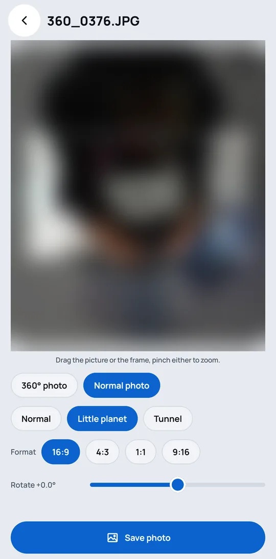 The 360 viewer: framing a normal photo out of a 360° shot